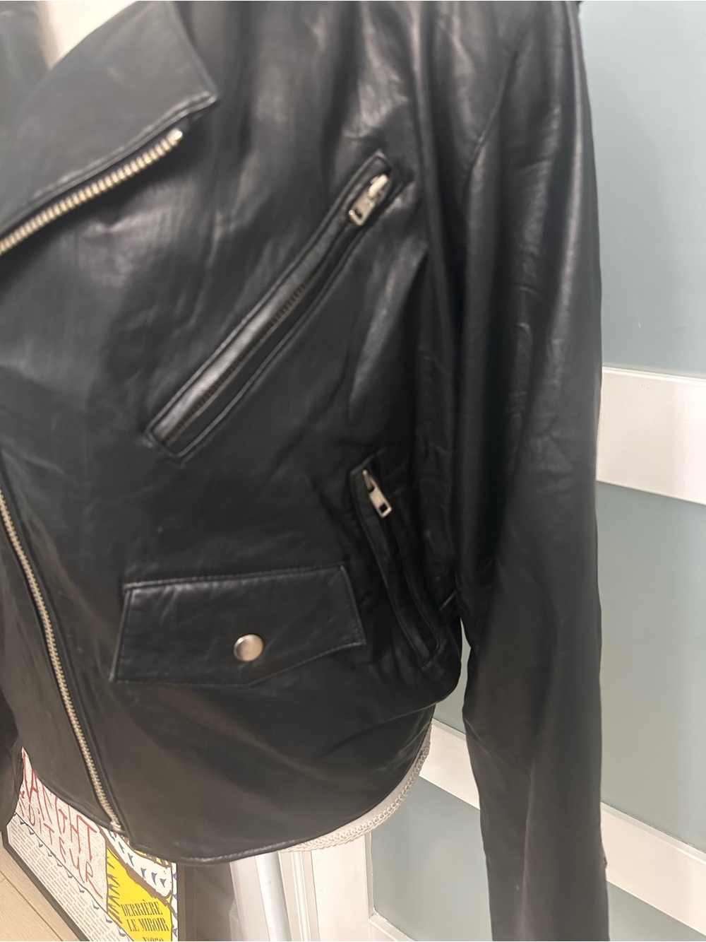 Vtg Tannery West 90’s Blk Leather Asymmetric Zip Moto JKT Small Thermolite Biker - Picture 6 of 12